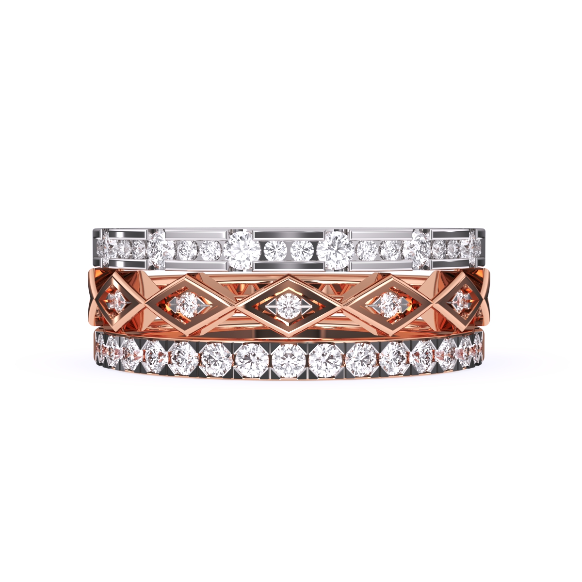 Impressive Three Row Diamond Wedding Band
